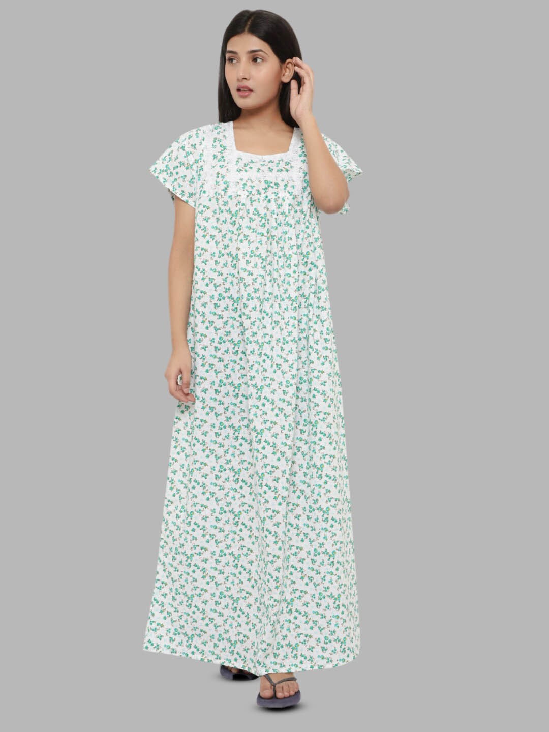 

PALIVAL Floral Printed Pure Cotton Maxi Nightdress, Green