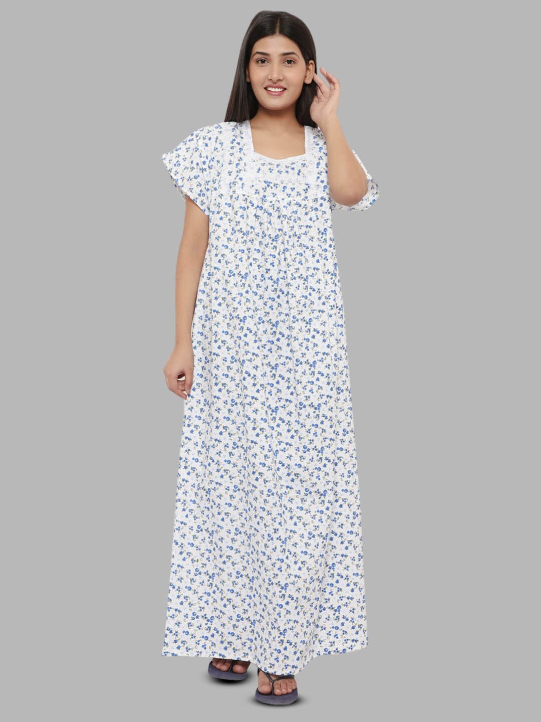 

PALIVAL Printed Maxi Pure Cotton Nightdress, Blue