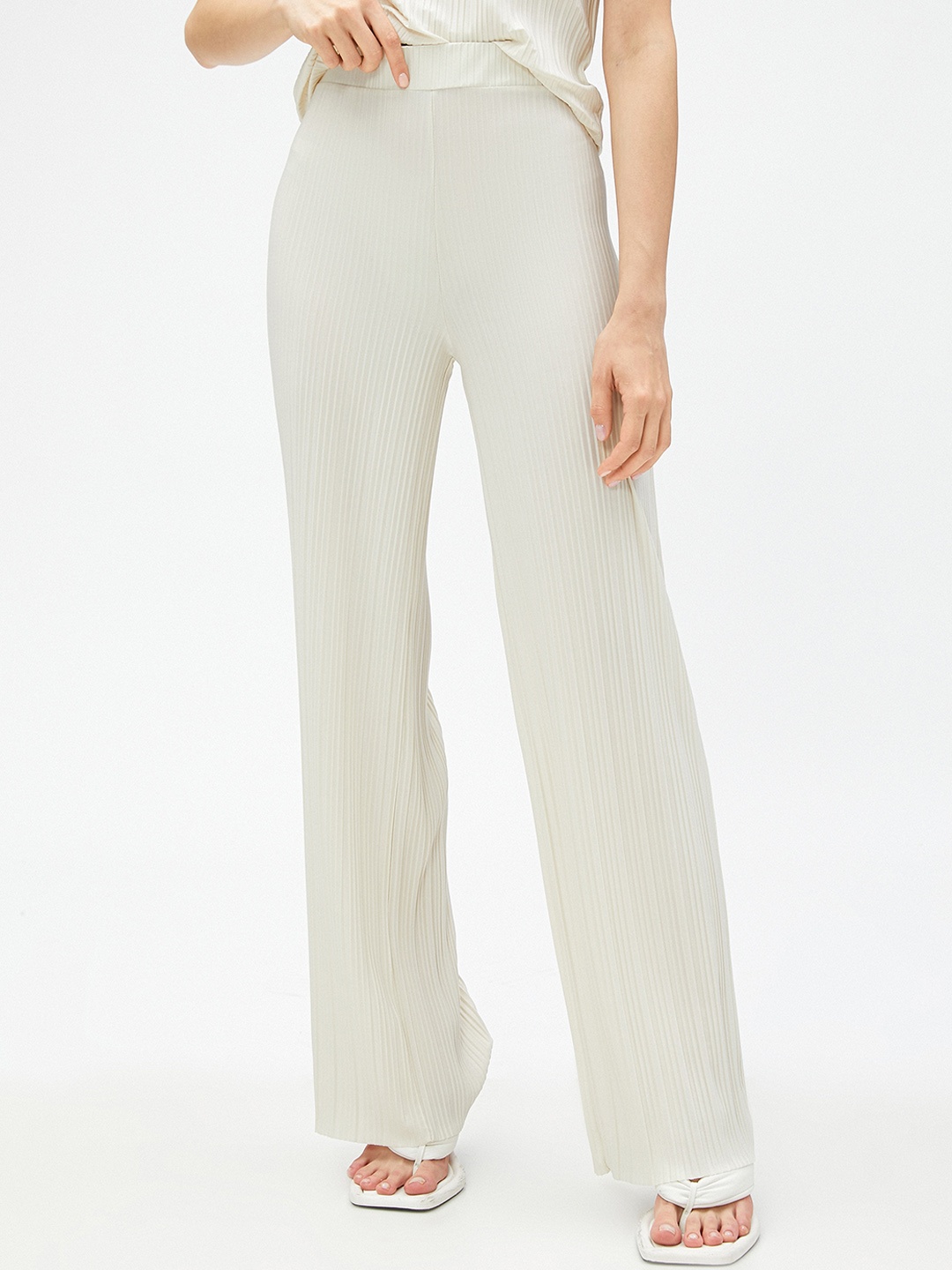 

Koton Women High-Rise Parallel Trousers Trousers, Beige