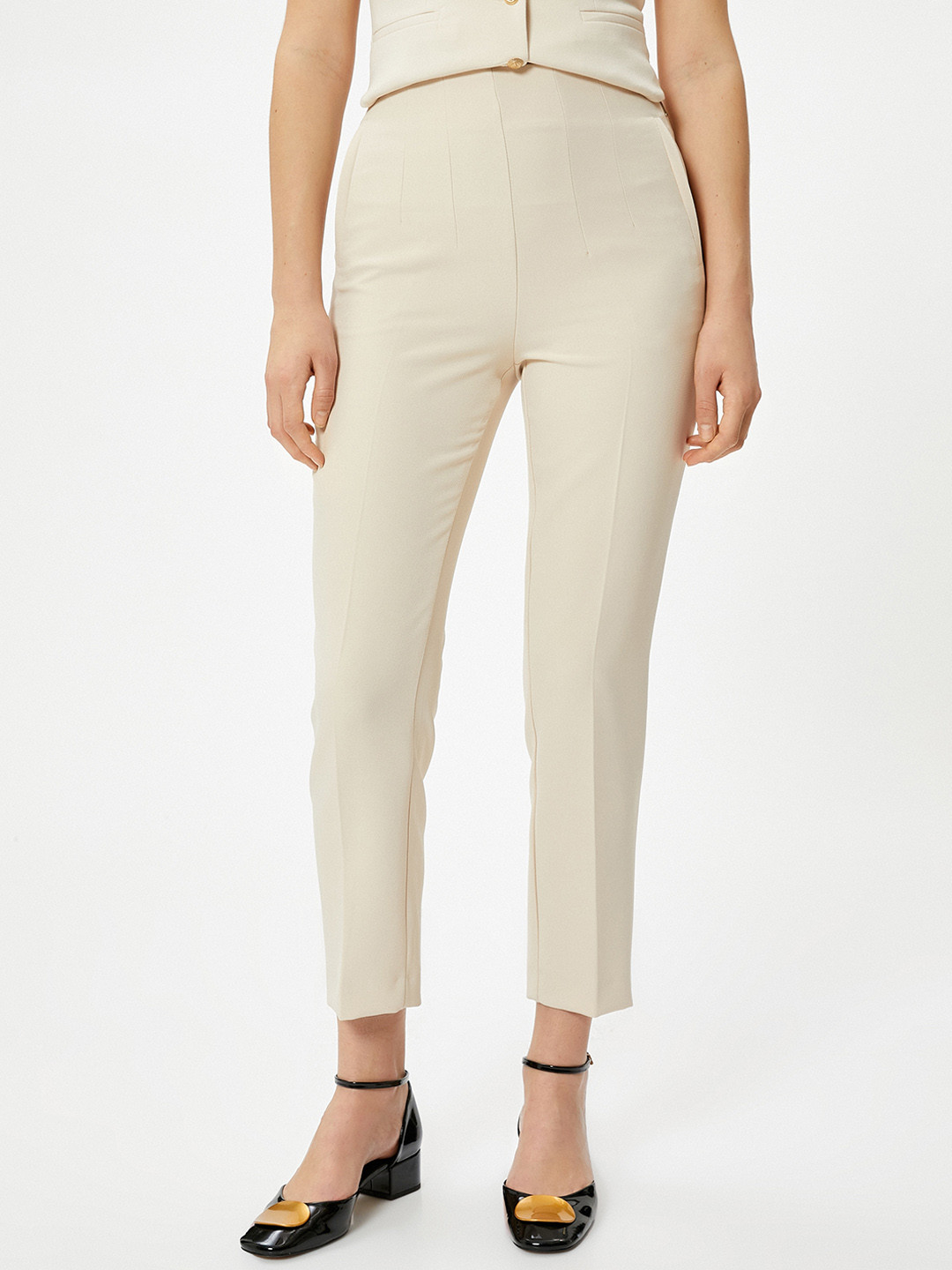 

Koton Women Skinny Fit High-Rise Regular Trousers, Beige