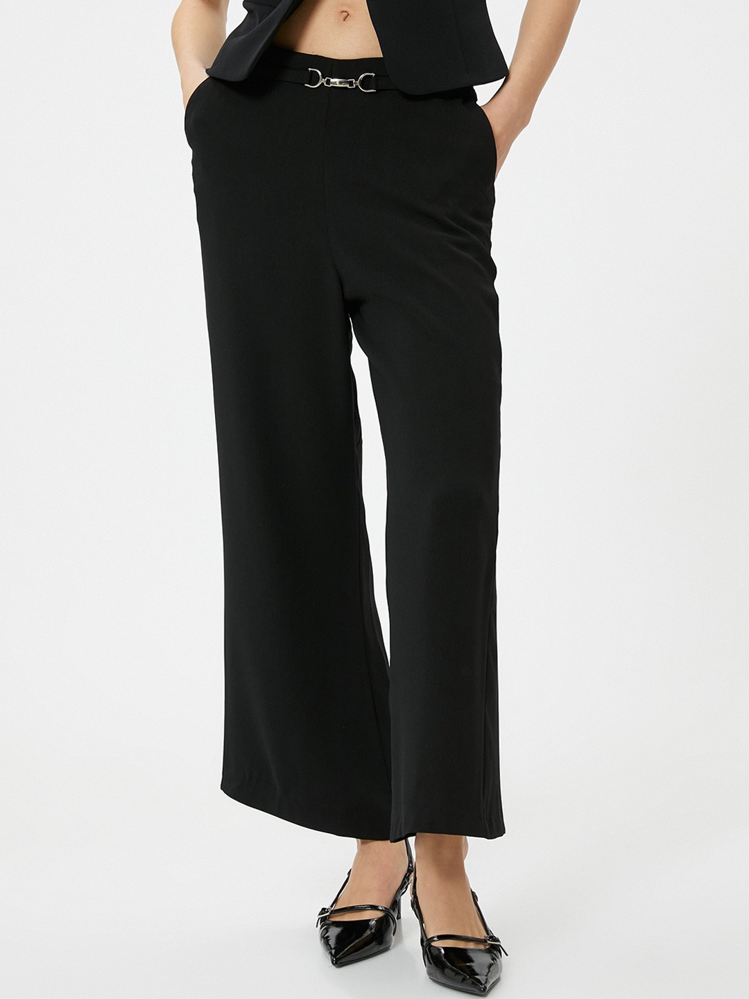 

Koton Women Flared Regular Trousers, Black