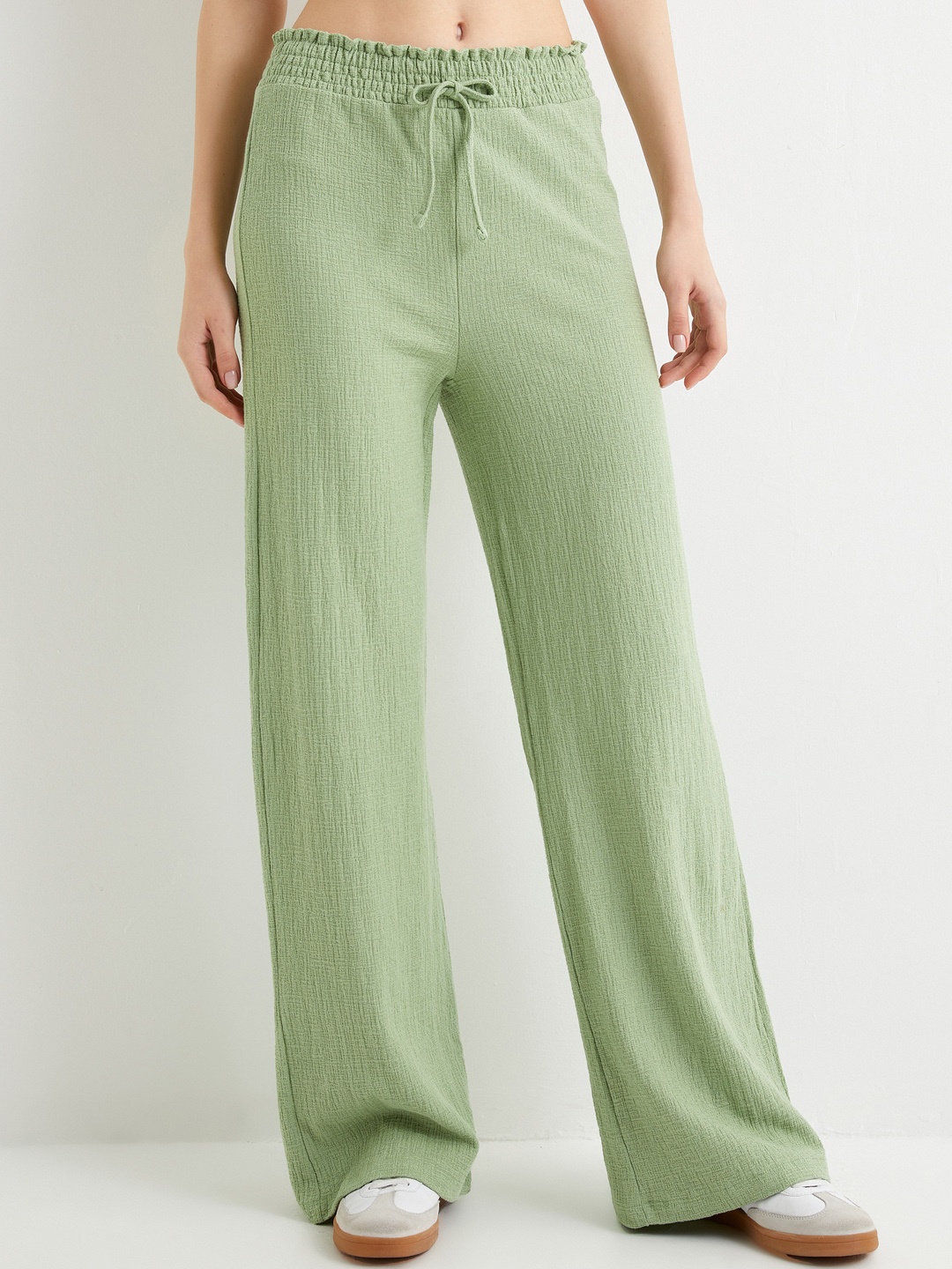 

Koton Women Mid-Rise Flared Trousers, Green