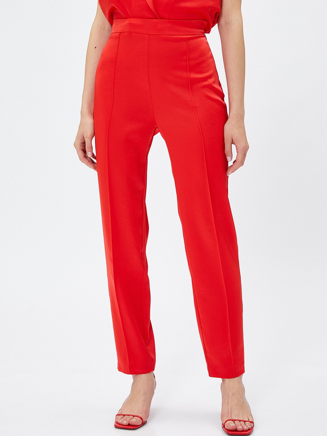 

Koton Women Mid Rise Straight Fit Trousers, Red
