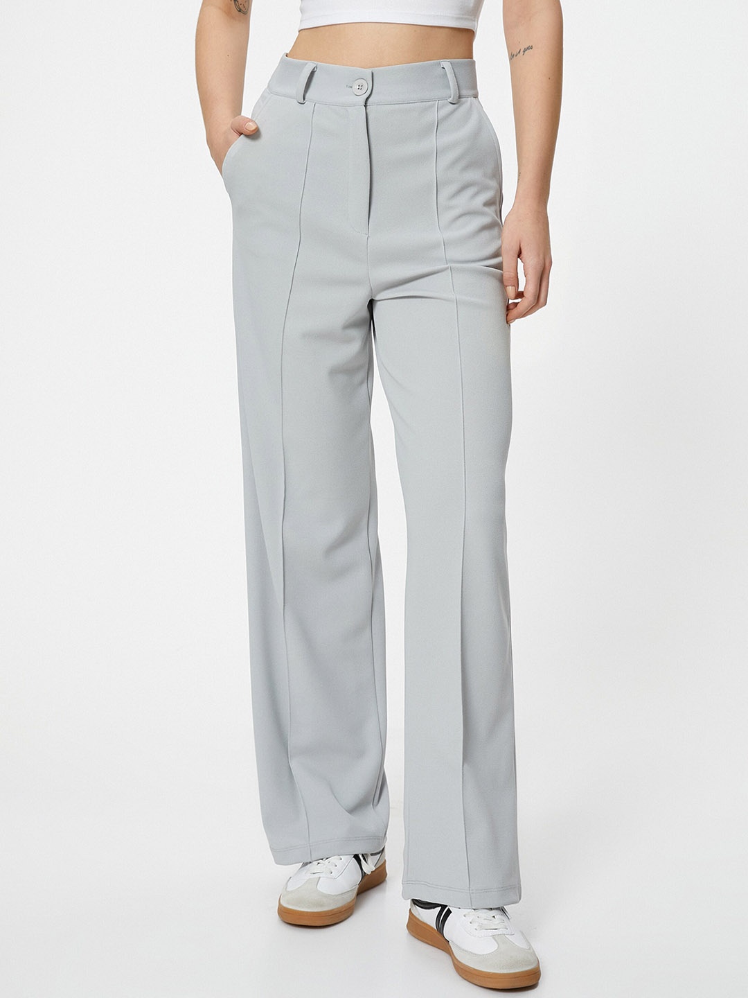 

Koton Women Flared High-Rise Parallel Trousers, Grey