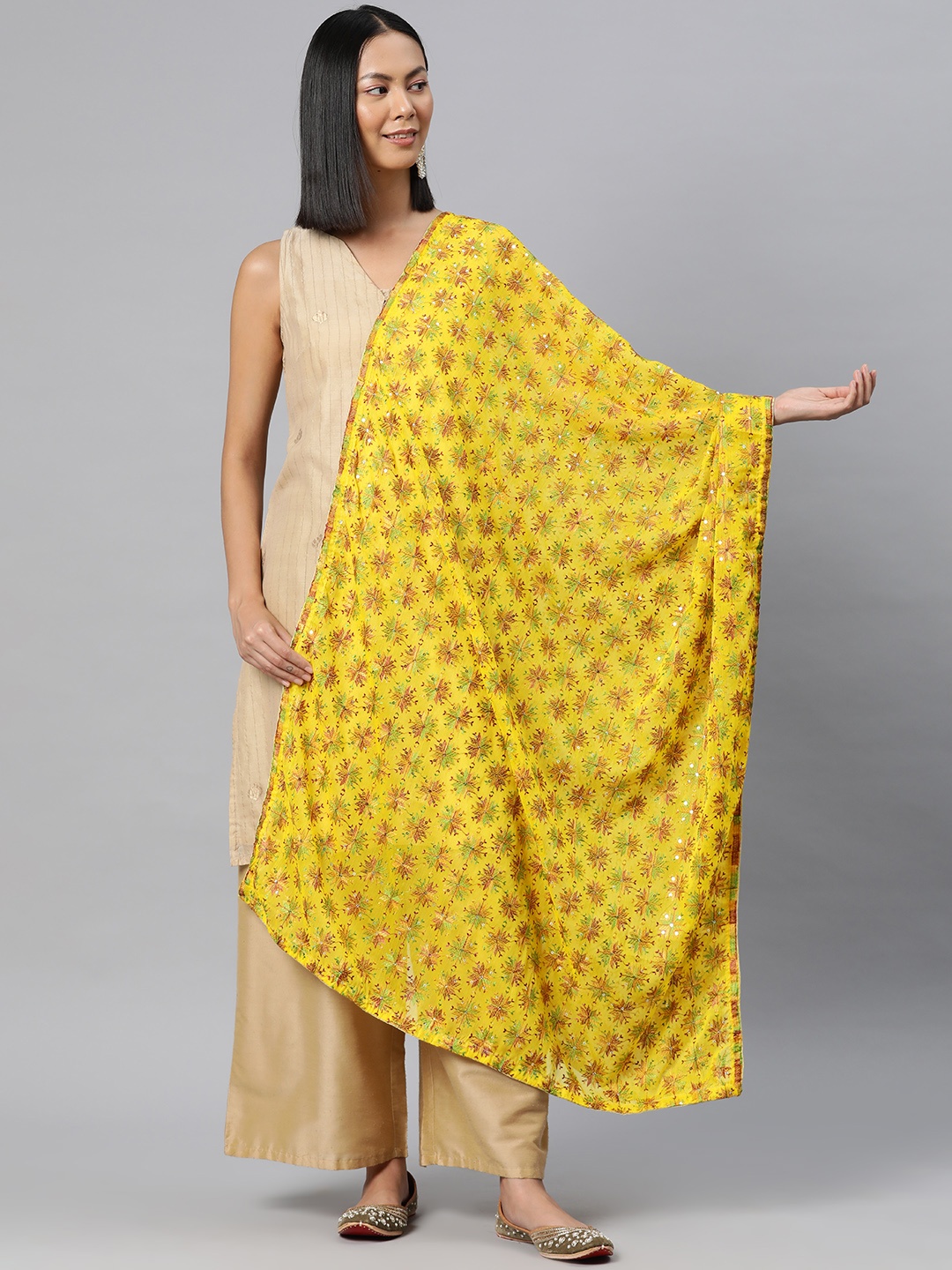 

SWI Stylish Ethnic Motifs Embroidered Sequinned Dupatta, Yellow