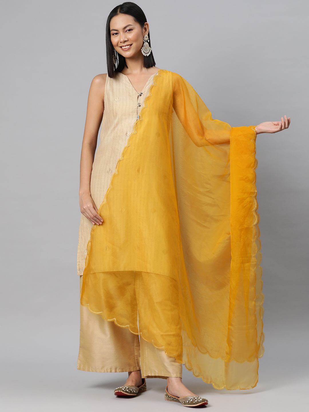 

SWI Stylish Organza Dupatta with Thread Work, Yellow