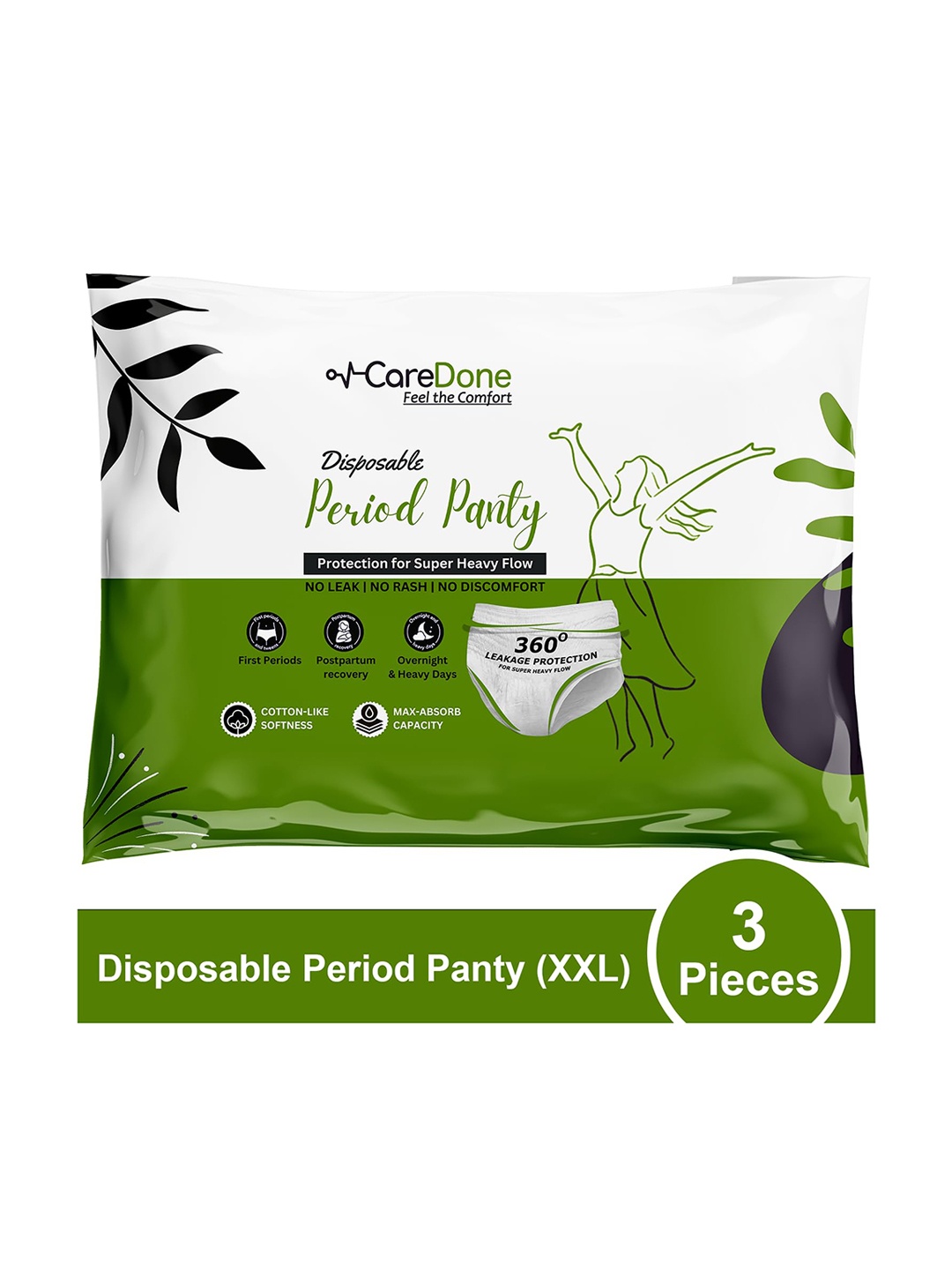 

CareDone Leak-Proof & Rash-Free XXL Disposable Period Panties - 3 Pieces, White