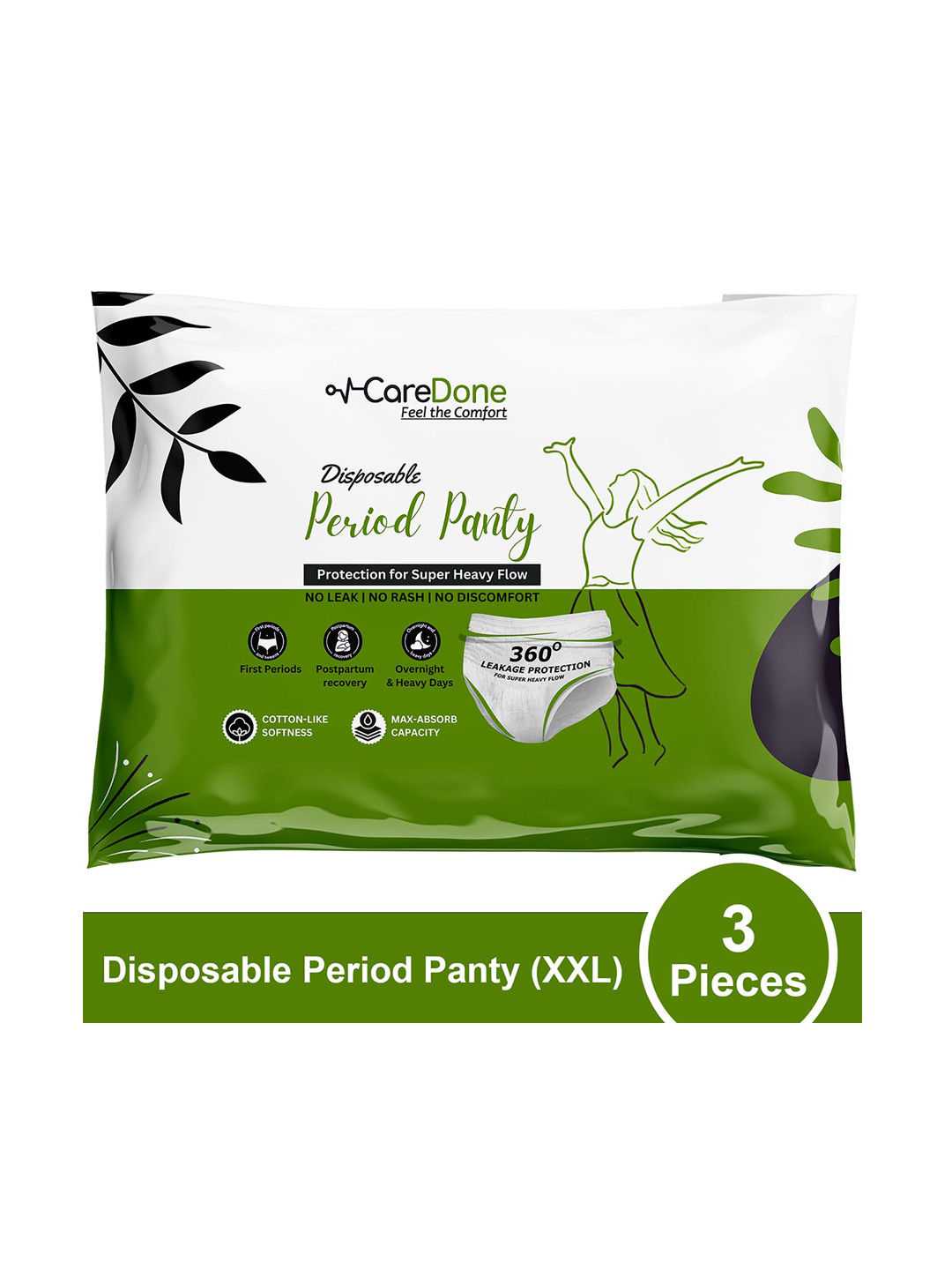 

CareDone Leak-Proof & Rash-Free XXL Disposable Period Panties - 3 Pieces, White