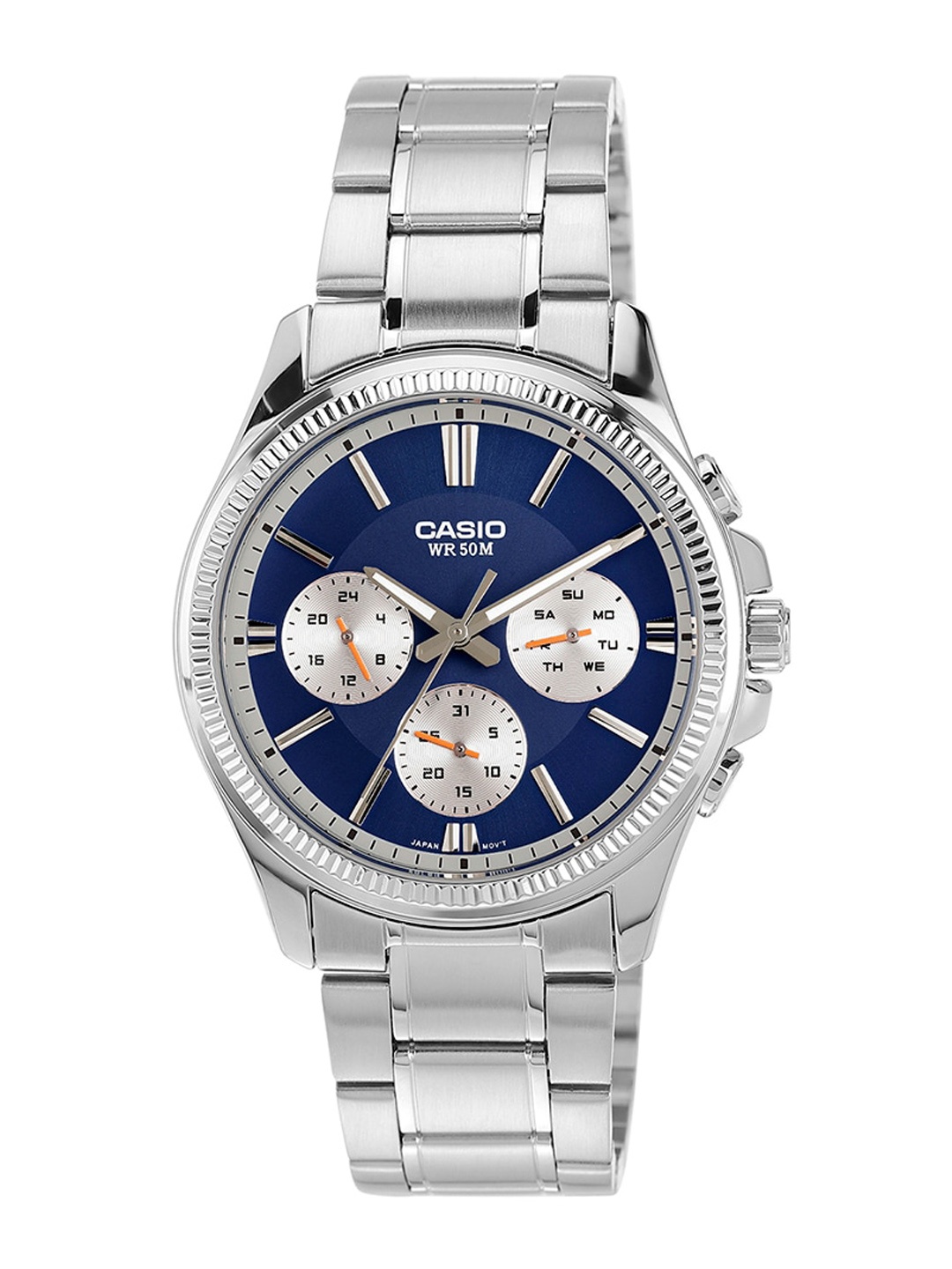 

CASIO Titanium Men Patterned Dial & Stainless Steel Style Straps Analogue Watch A2228, Silver