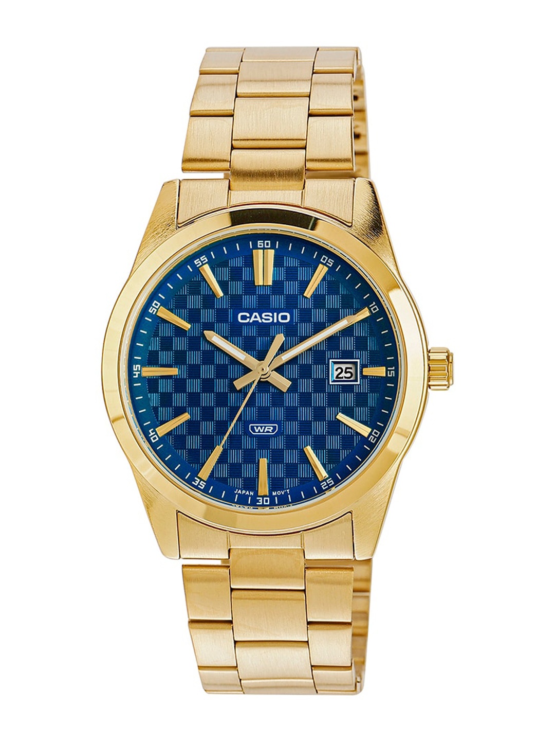 

CASIO Men Patterned Dial & Stainless Steel Bracelet Style Straps Analogue Watch A2245, Gold