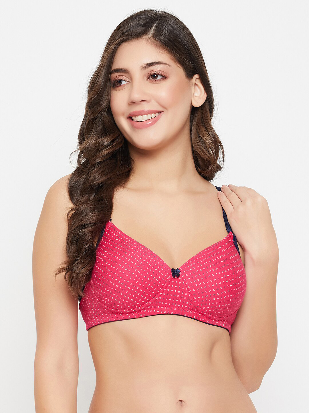 

Clovia Pink Geometric Printed Lightly Padded Cotton T-shirt Bra With All Day Comfort