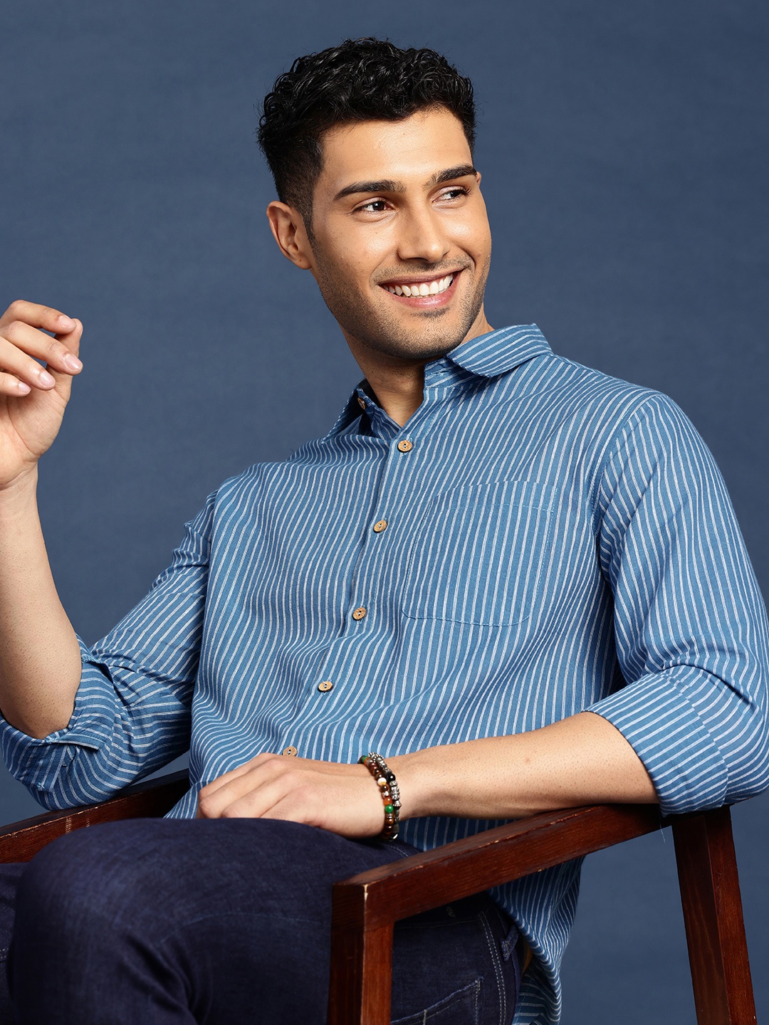 Taavi Striped Pure Cotton Woven Legacy Casual Shirt, Blue