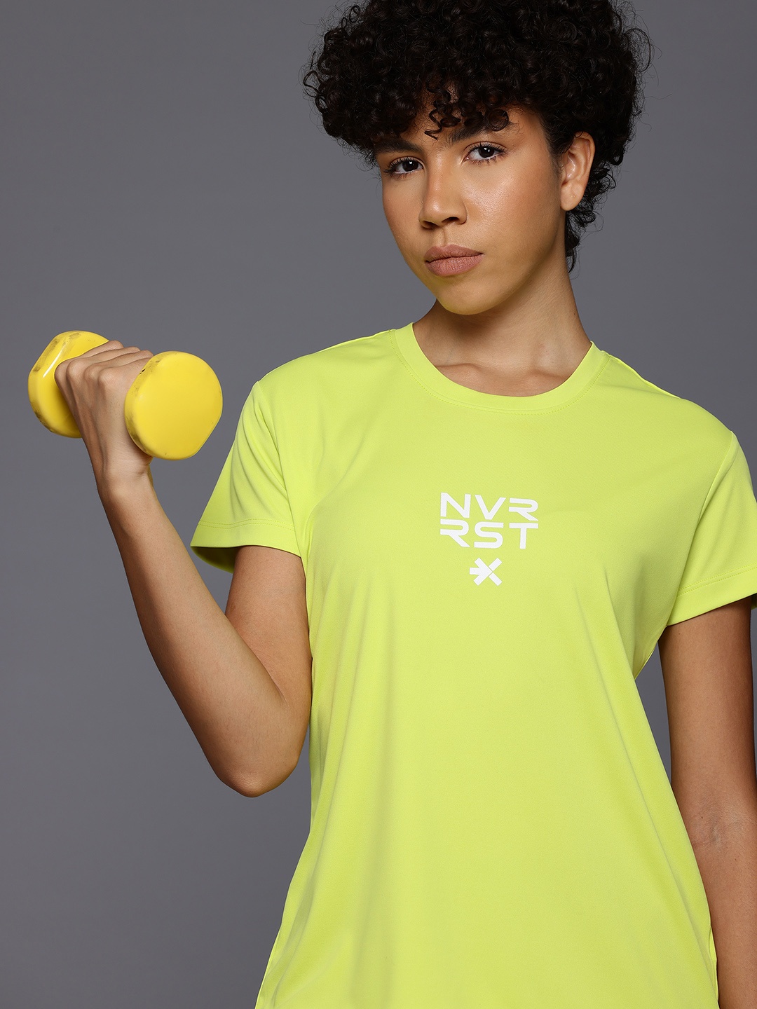 

HRX by Hrithik Roshan Rapid-Dry Typography Training T-shirt, Fluorescent green