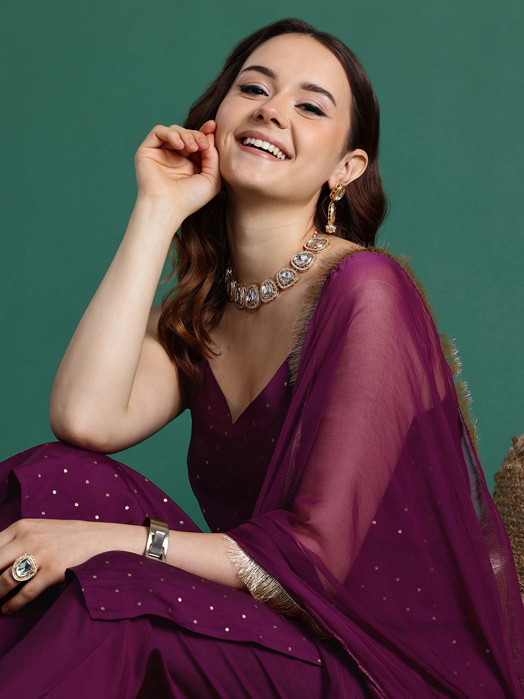 

Sangria Printed Regular Kurta with Trousers & With Dupatta, Violet