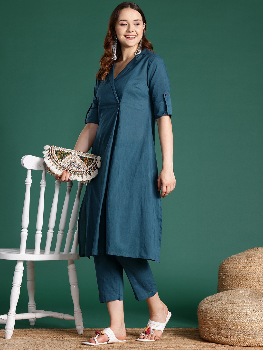 

Sangria Pure Cotton Kurta with Trousers, Navy blue