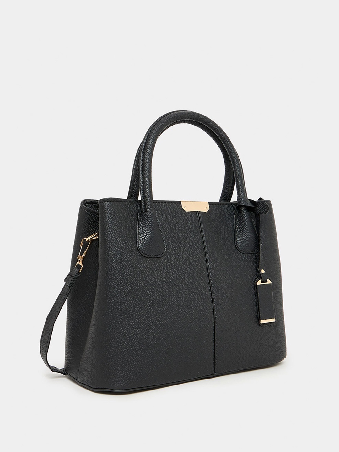 

Styli Textured Structured Hand Bag, Black