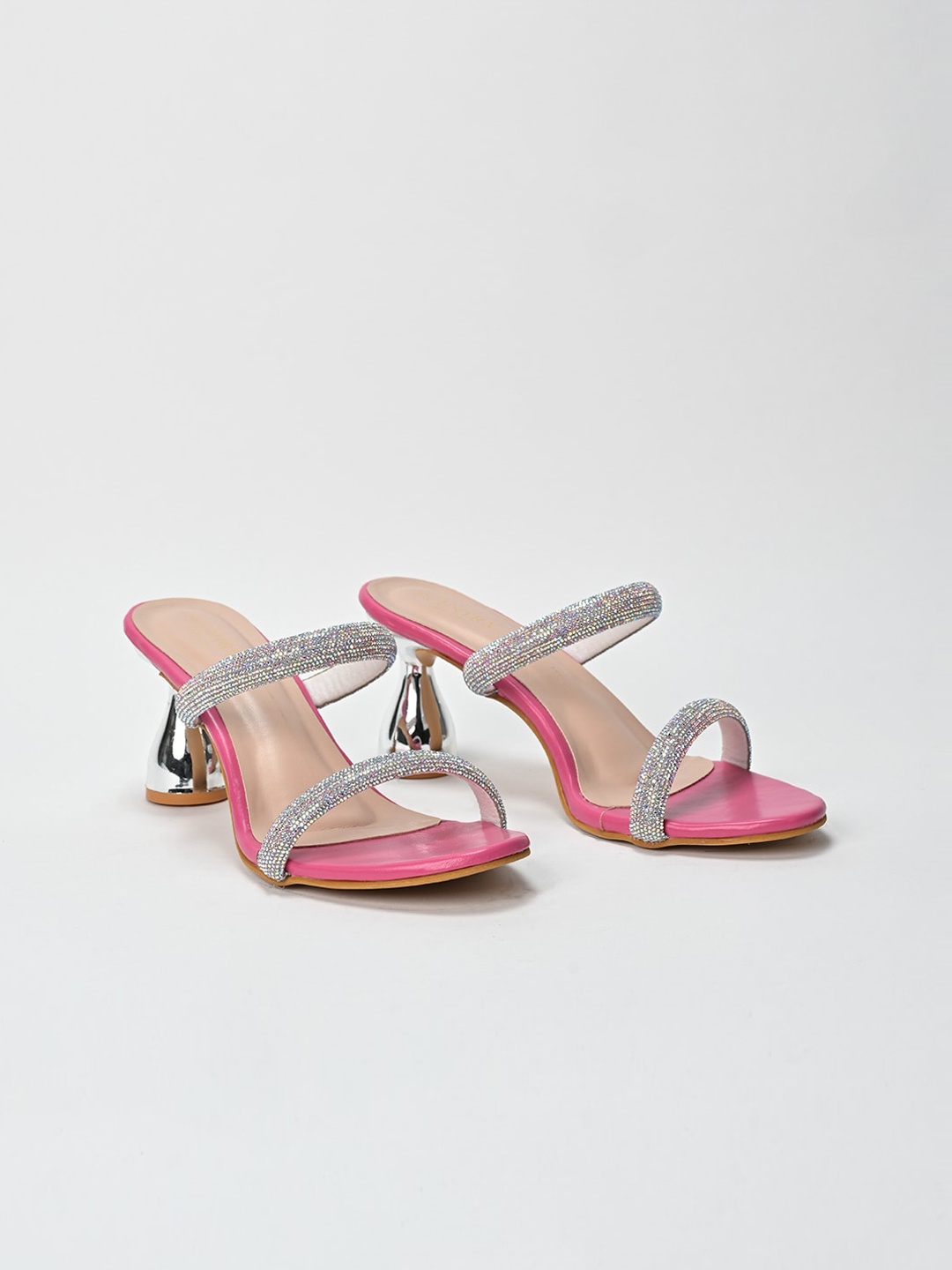 

SCENTRA Embellished Open Toe Block Heels, Pink