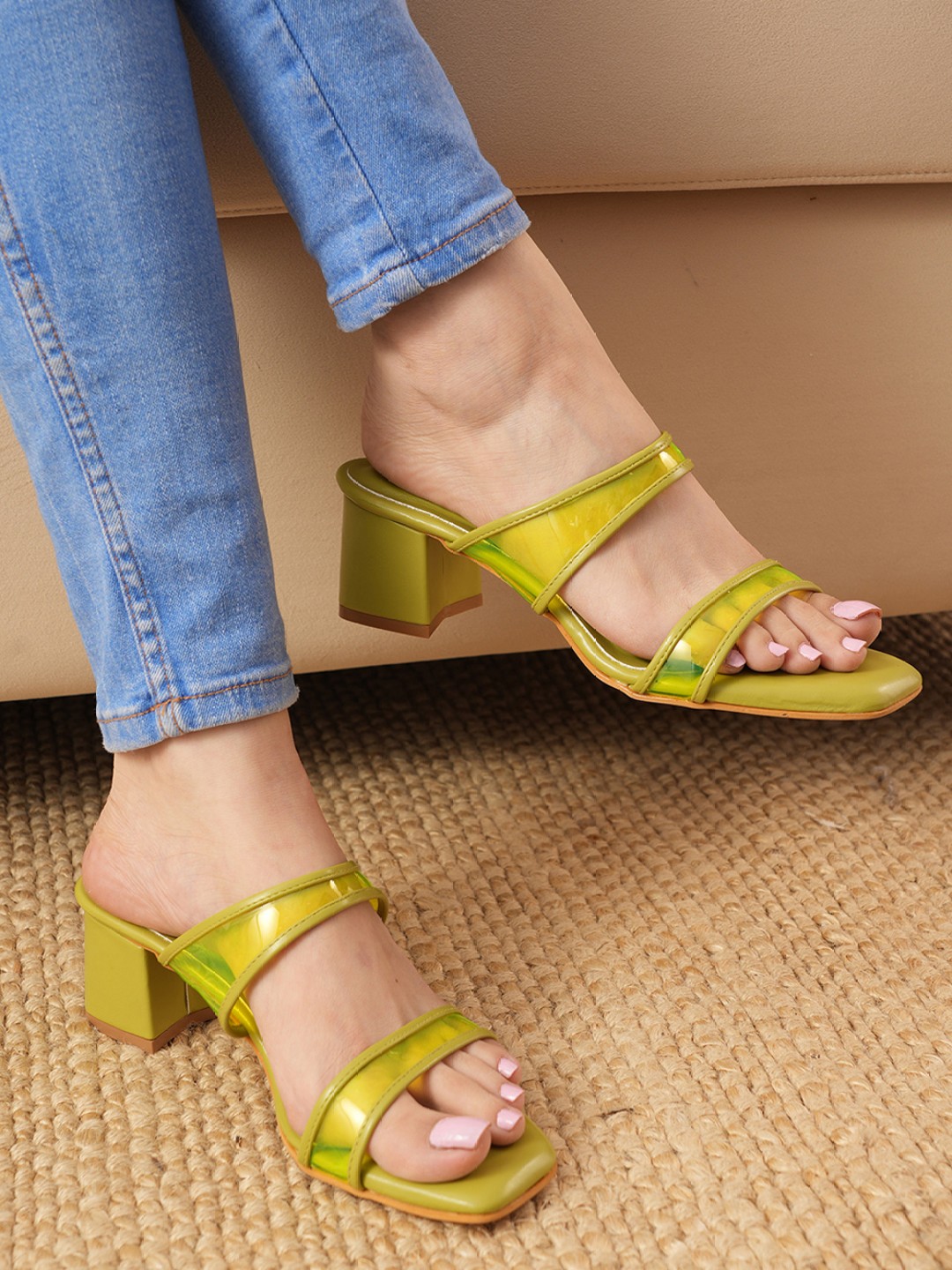 

SCENTRA Open Toe Block Heels, Green