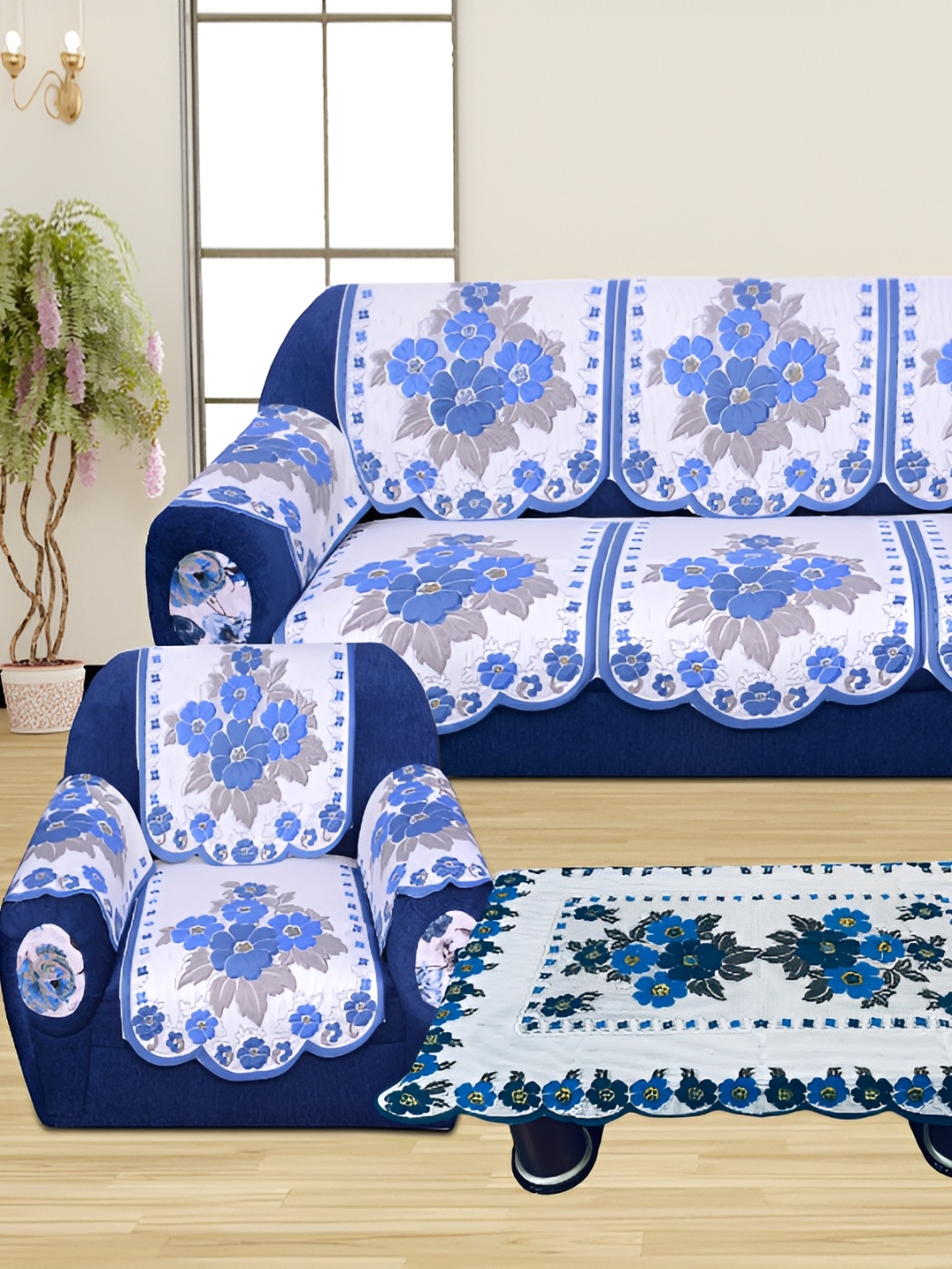 BIGGER FISH Blue 16 Pieces 5 Seater Sofa Cover