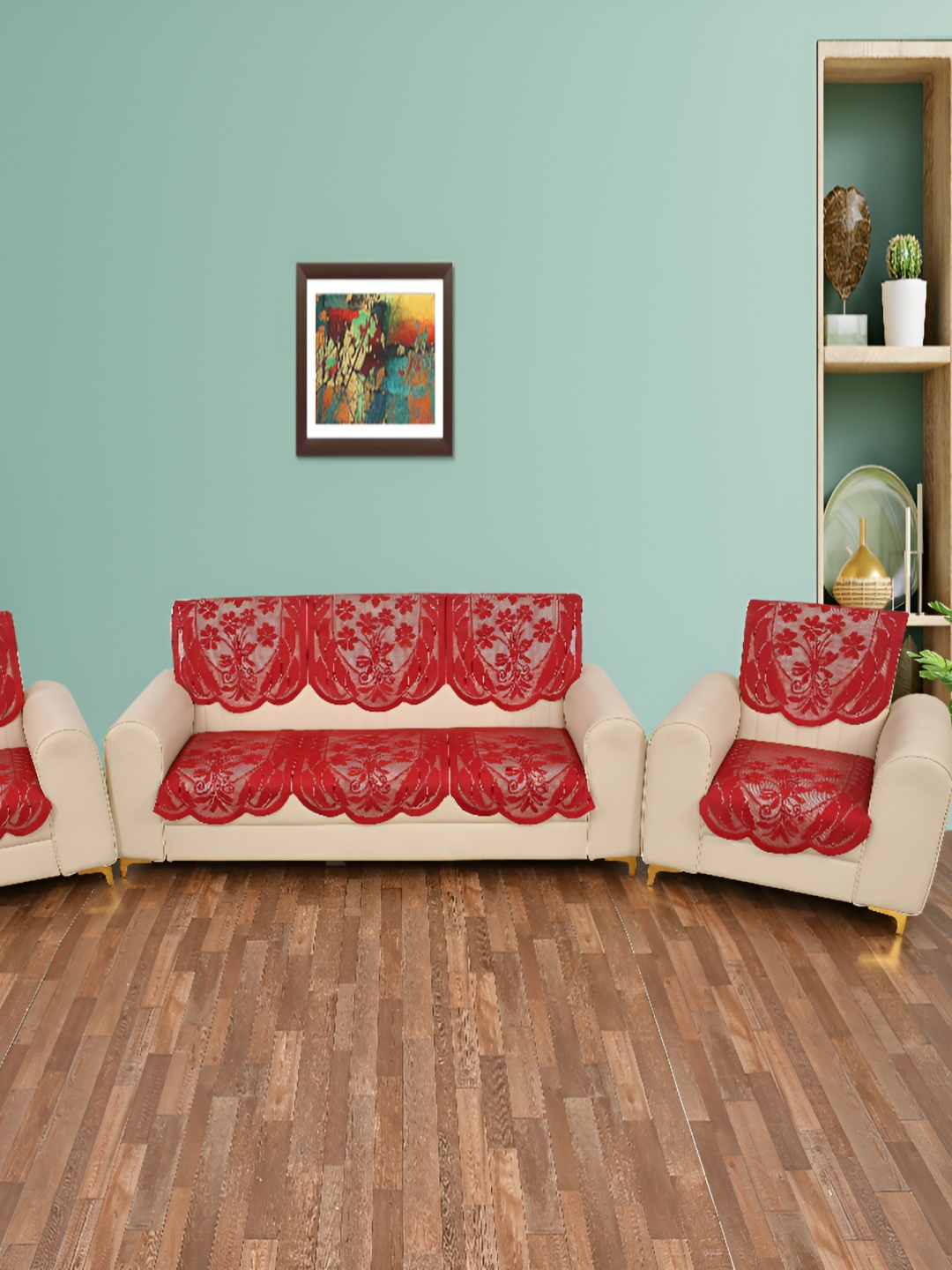 

BIGGER FISH Maroon 10 Pieces Self Design Sofa Covers