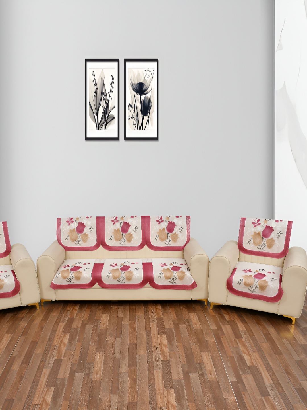 

BIGGER FISH Maroon 10 Pieces Self Design Sofa Covers