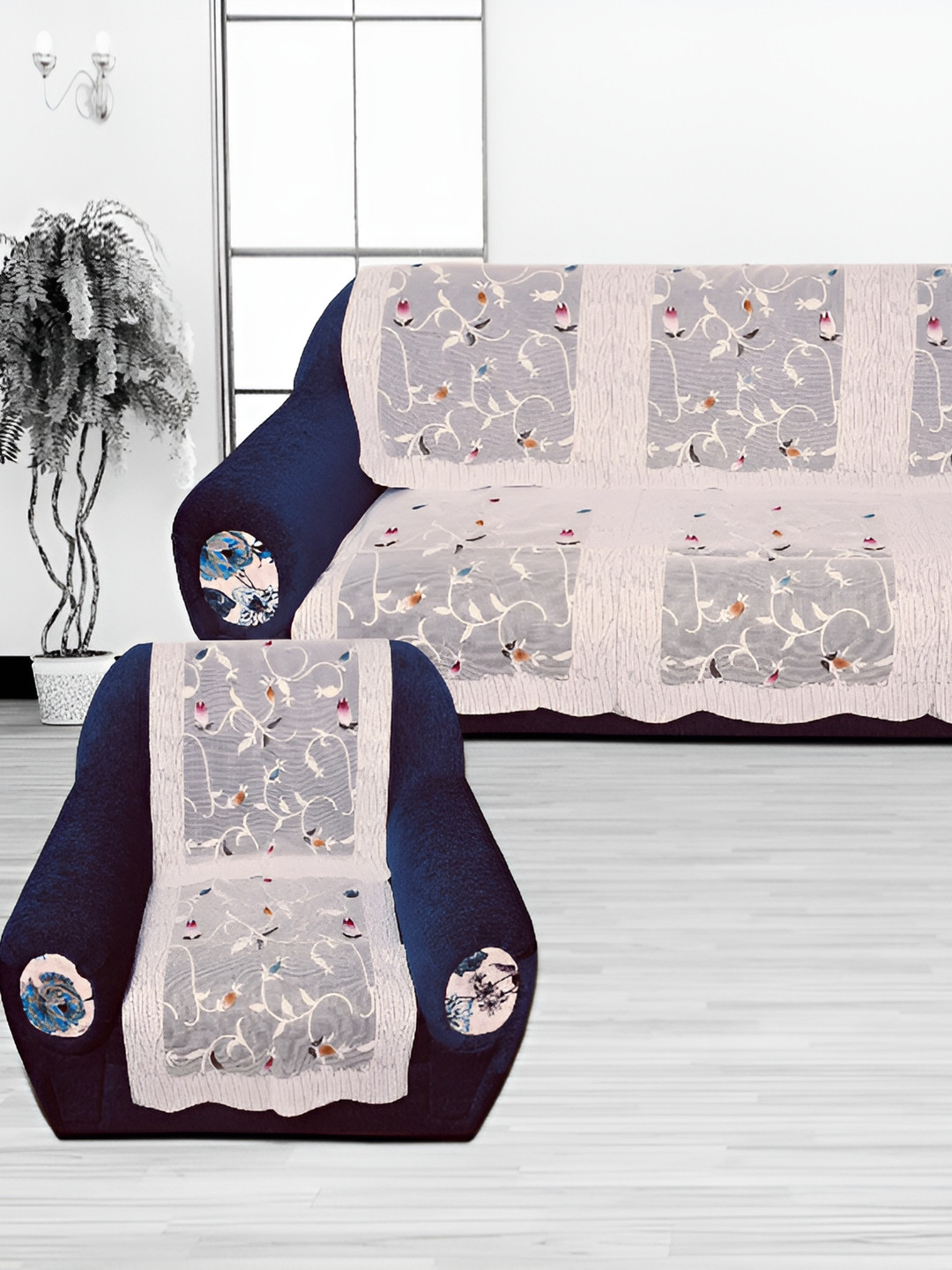

BIGGER FISH Beige Floral 10 Pieces 5 Seater Sofa Cover
