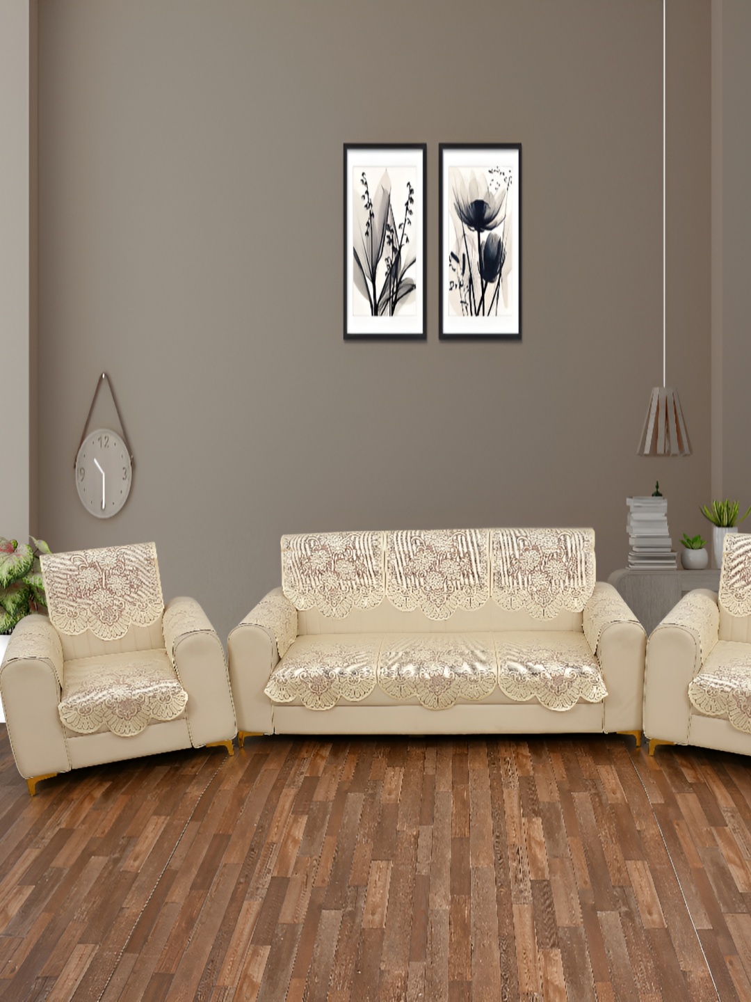 

BIGGER FISH Maroon Floral 10 Pieces 5 Seater Sofa Cover