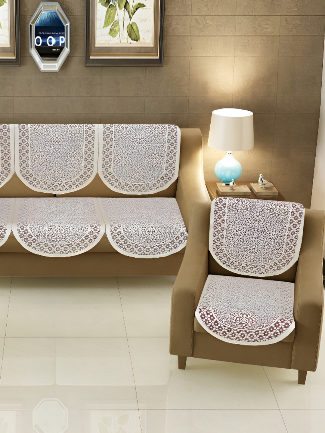 

BIGGER FISH Maroon & Cream Embroidered 5 Seater Sofa Cover