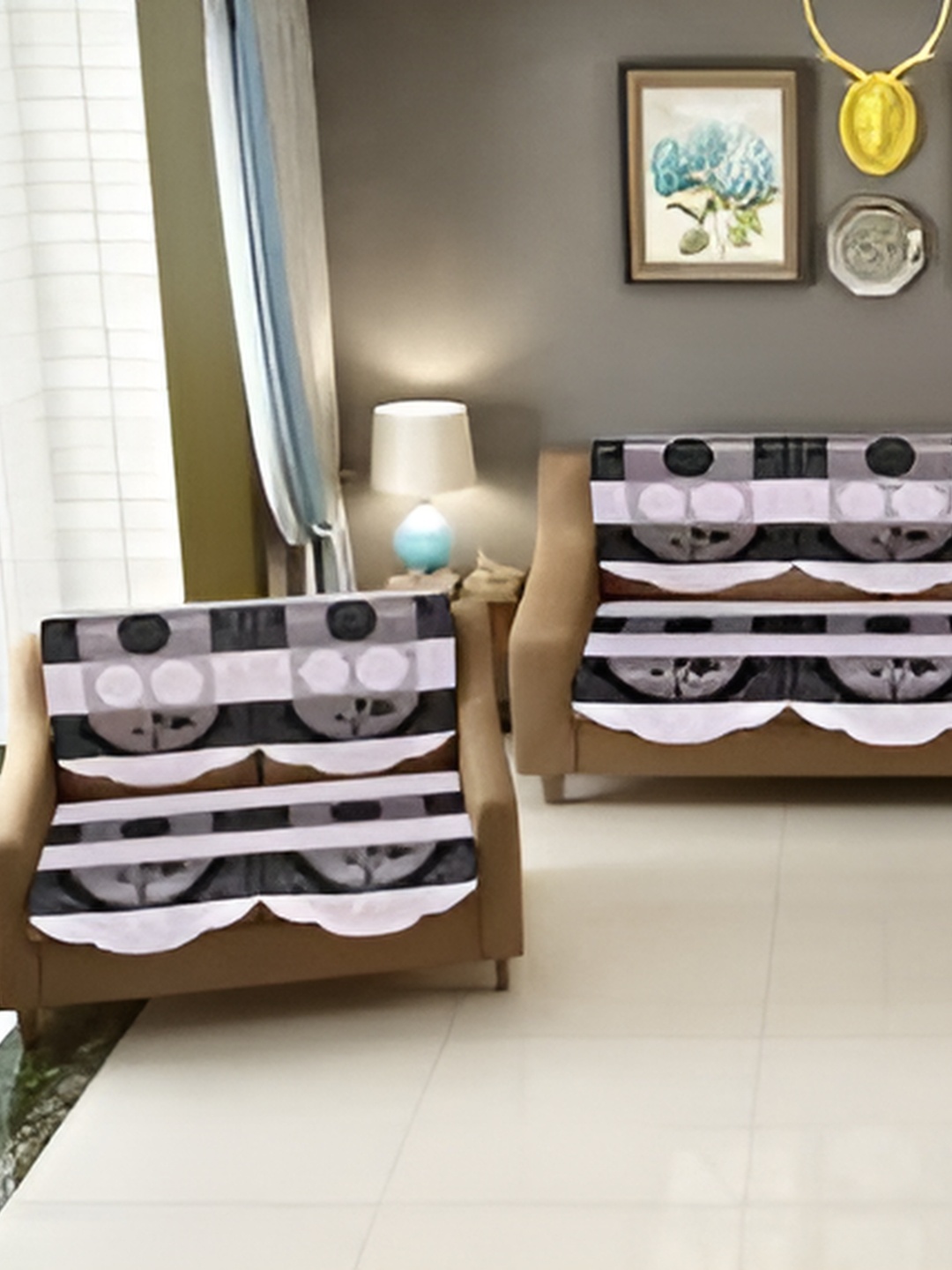 

BIGGER FISH Black Floral Printed 6 Pcs 3 Seater Sofa Cover