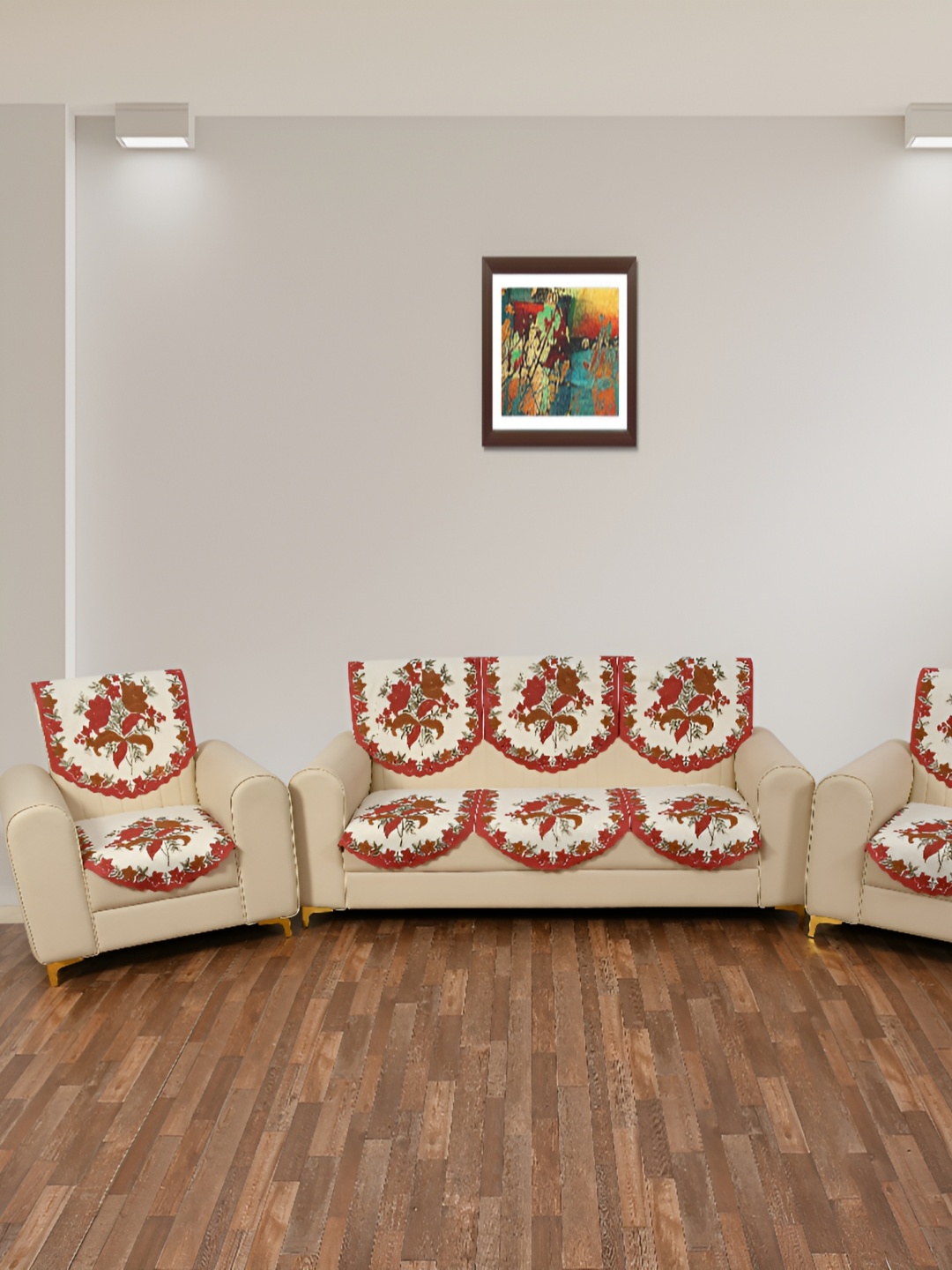 

BIGGER FISH Maroon Floral 10 Pieces 5 Seater Sofa Cover