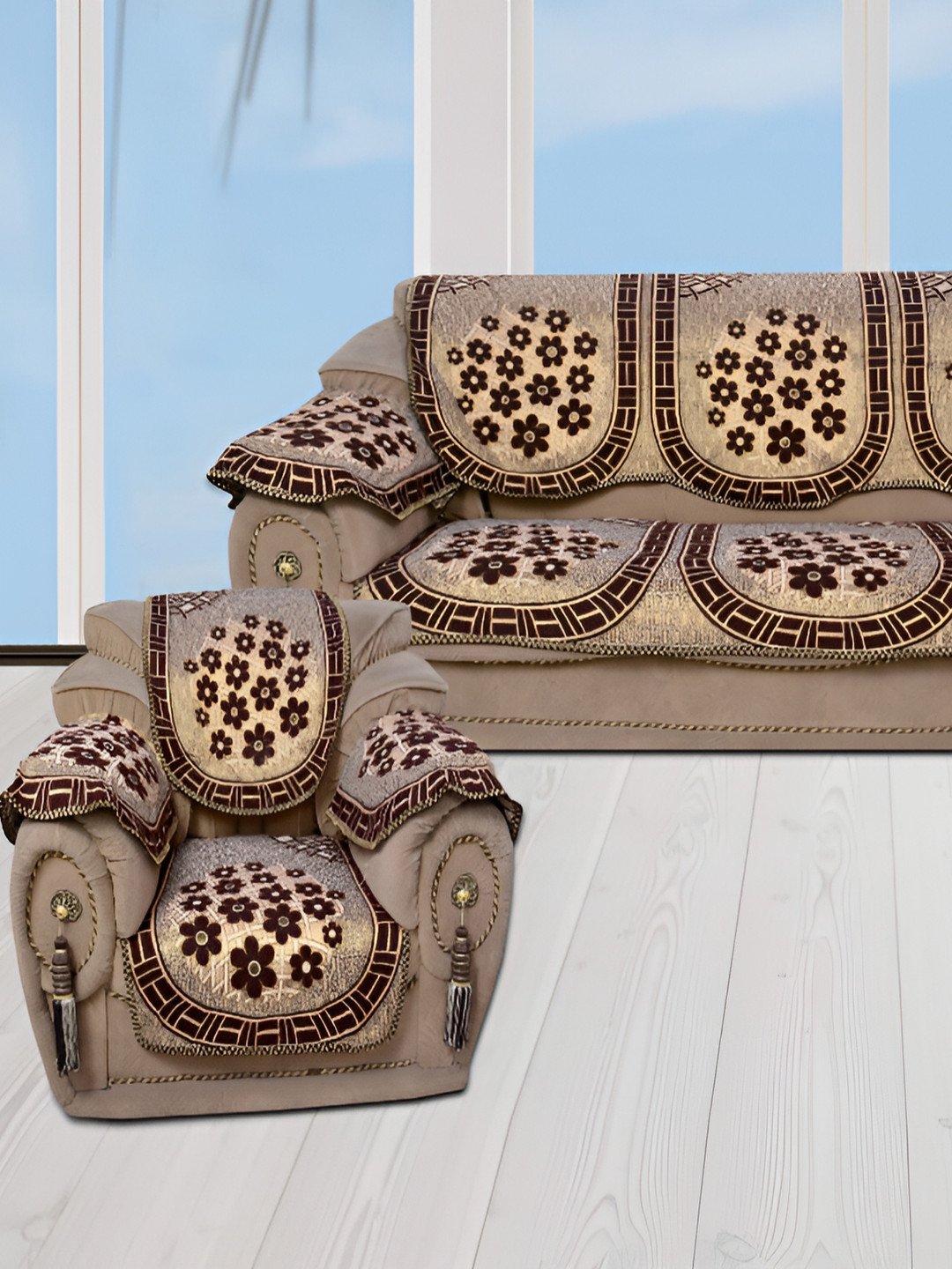 

BIGGER FISH Brown 6 Pieces 3 Seater Sofa Cover