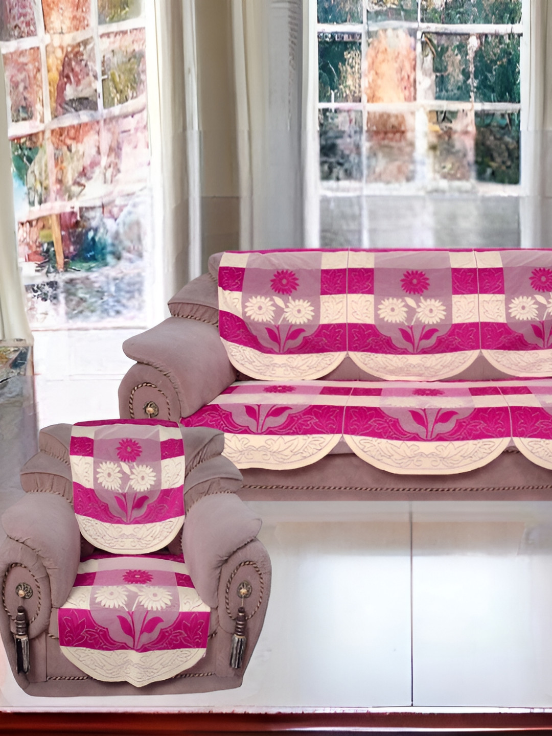

BIGGER FISH Pink 10 Pieces 5 Seater Sofa Covers
