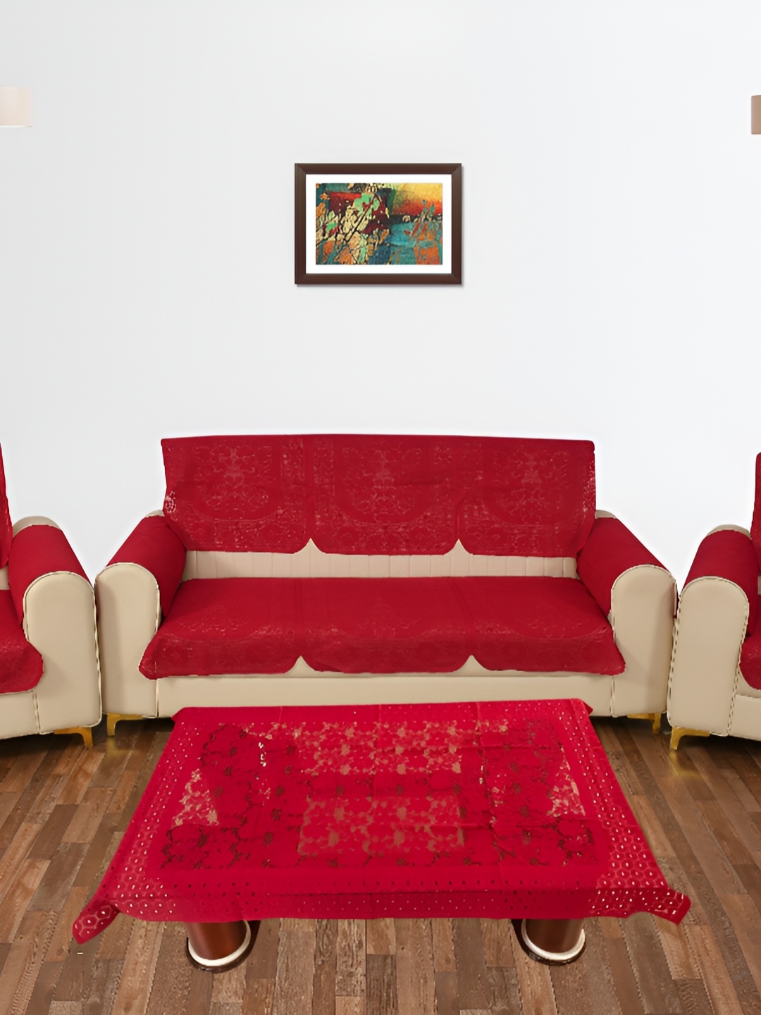 

BIGGER FISH Maroon 16 Pieces 5 Seater Sofa Covers