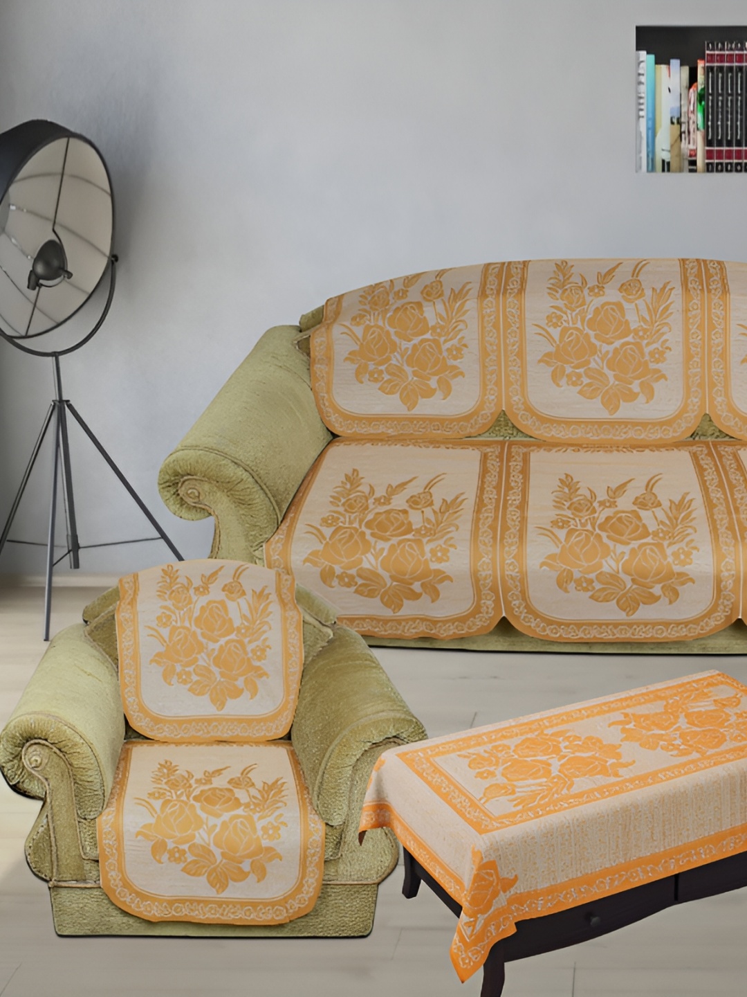 BIGGER FISH Gold-Toned 10 Pieces Self Design Sofa Covers