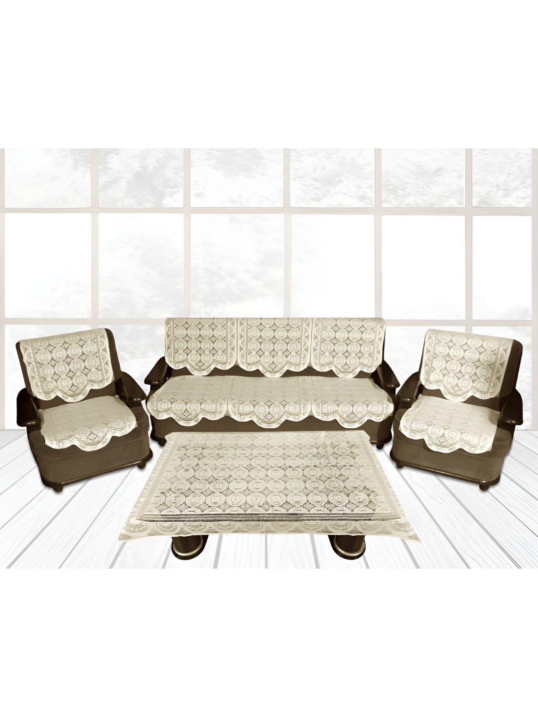 

BIGGER FISH Beige 10 Pieces 5 Seater Sofa Cover