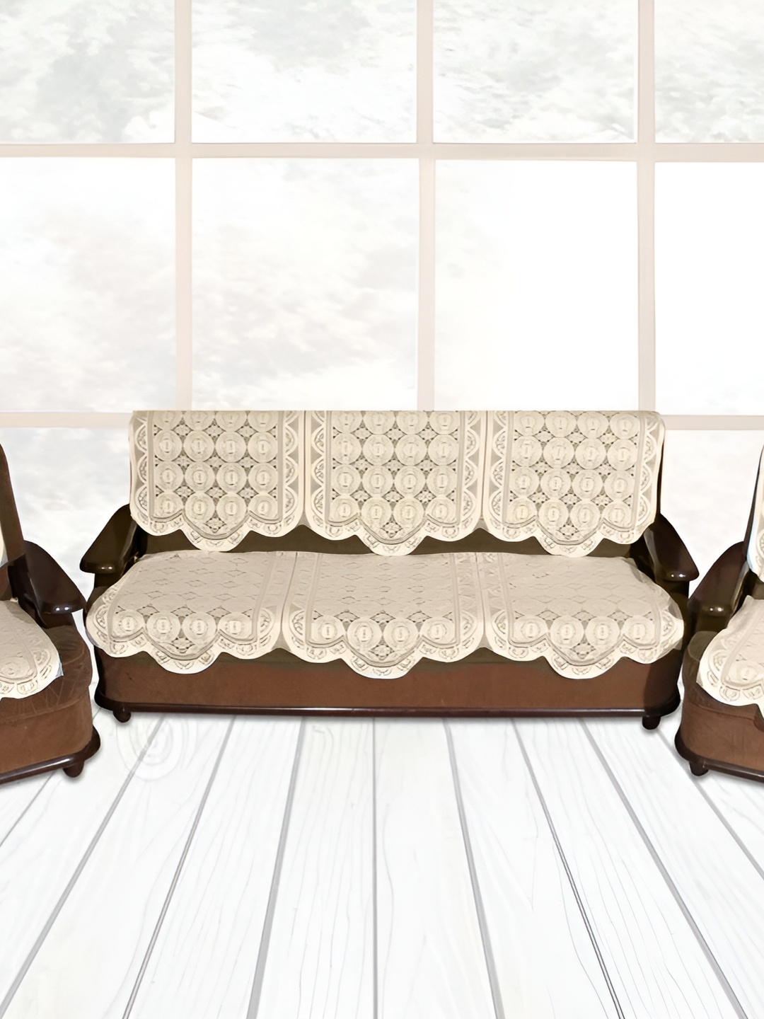 

BIGGER FISH Beige Floral 10 Pcs 3 Seater Sofa Cover