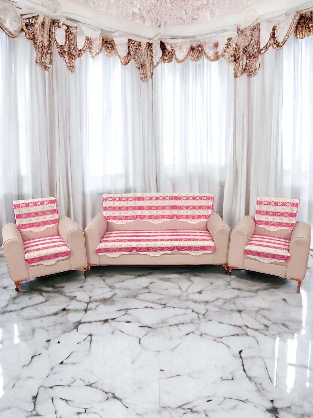 

BIGGER FISH Pink 10 Pieces Self Design Sofa Covers