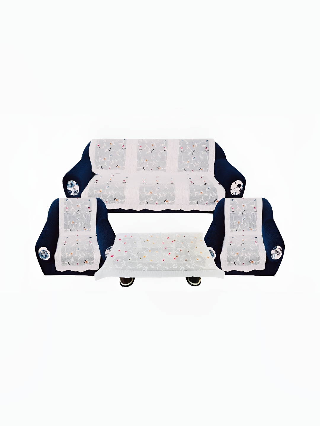 BIGGER FISH White Floral 10 Pieces 5 Seater Sofa Cover