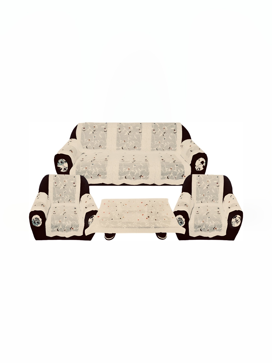 

BIGGER FISH Beige Floral 10 Pieces 5 Seater Sofa Cover