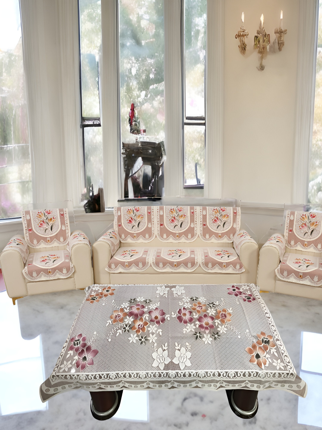 

BIGGER FISH White & Cream 16 Pieces 5 Seater Sofa Cover