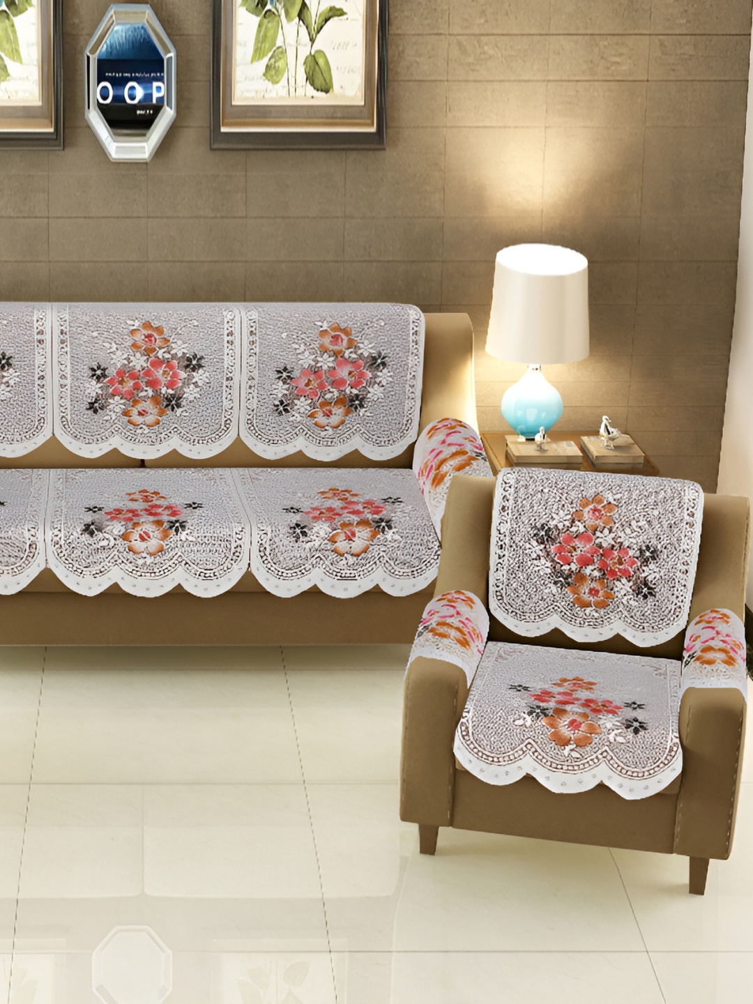 BIGGER FISH Brown 16 Pieces 5 Seater Sofa Cover