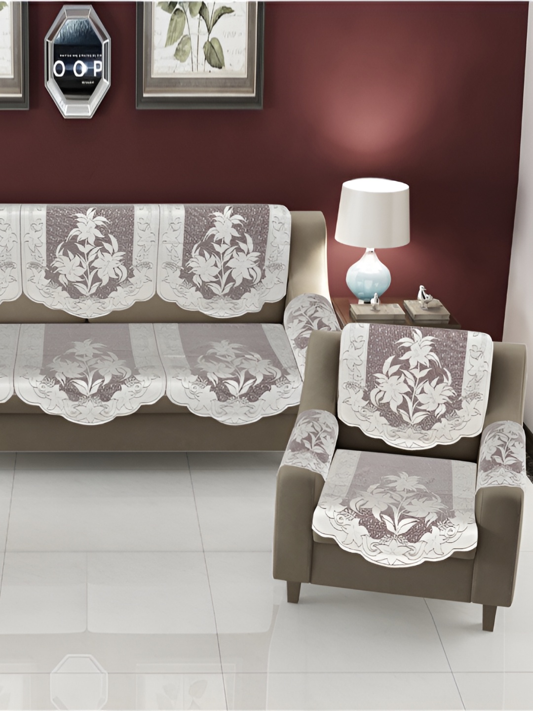 

BIGGER FISH Brown Self Design 10 Pcs 5 Seater Sofa Cover