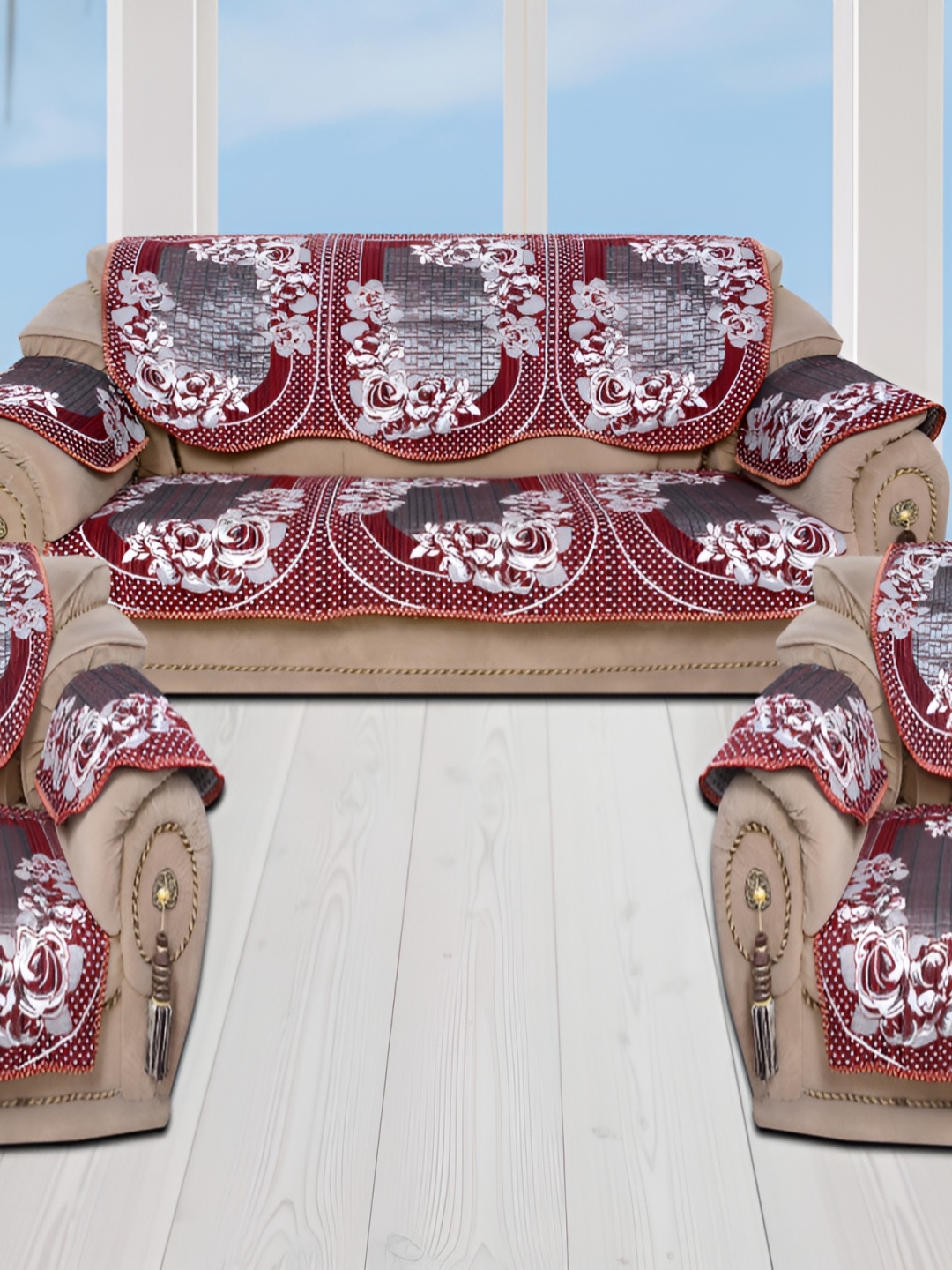 

BIGGER FISH Maroon 6 Pieces 5 Seater Sofa Cover