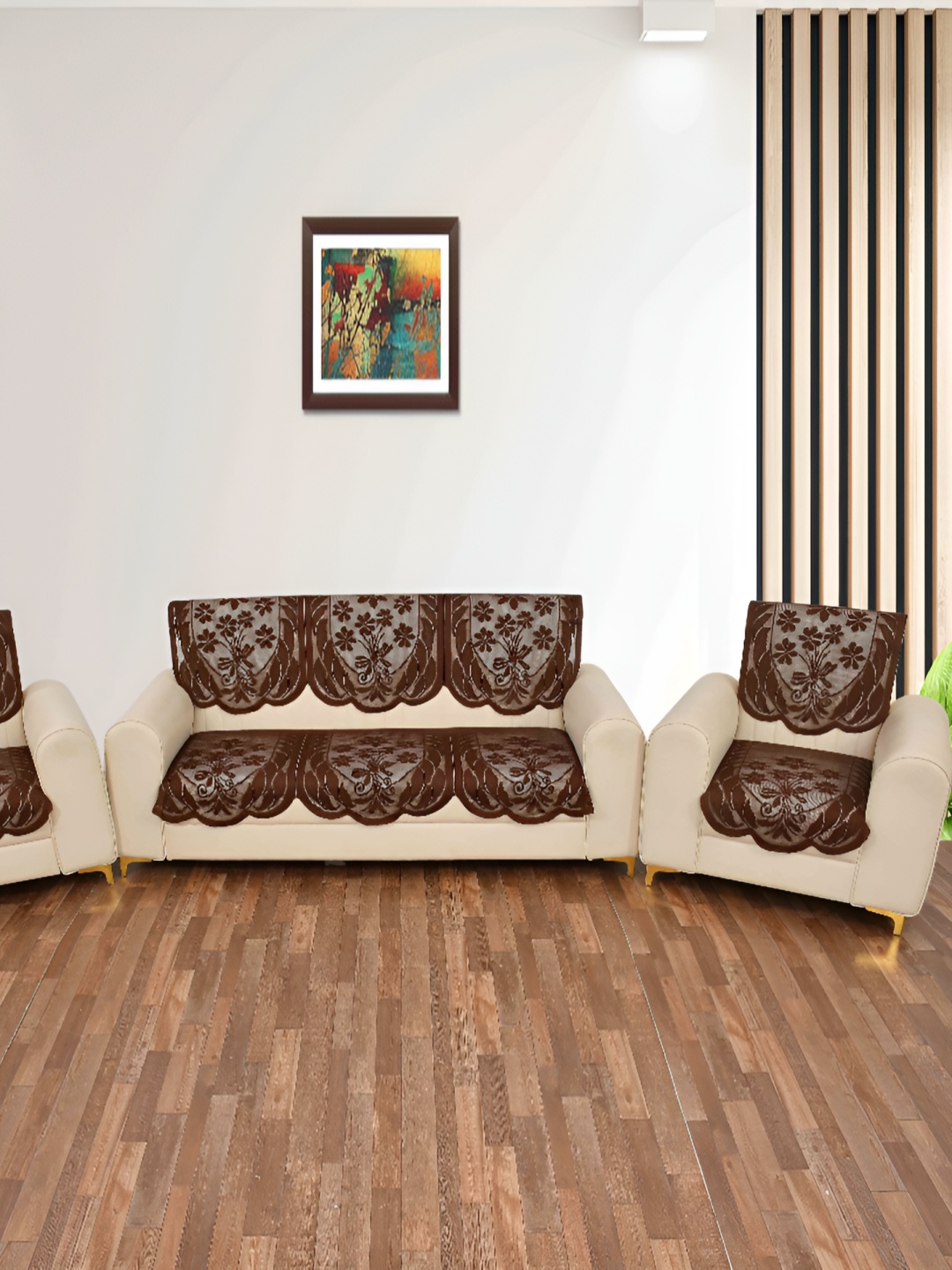 

BIGGER FISH Brown Embroidered 5 Seater Sofa Cover