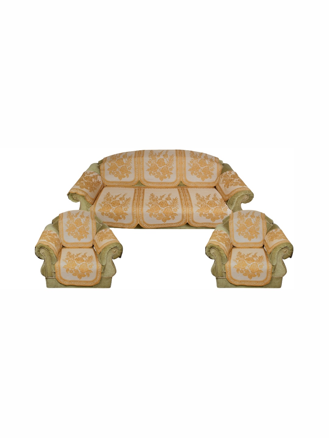 

BIGGER FISH Gold-Toned & Beige Embroidered 5 Seater Sofa Cover