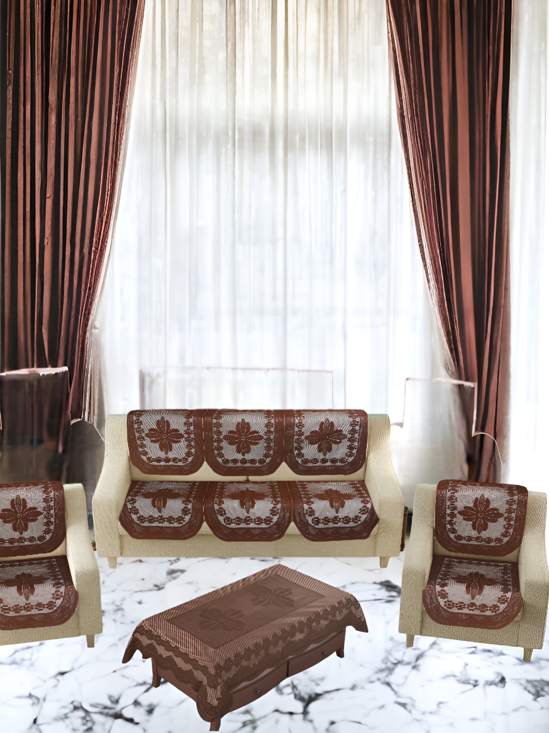 

BIGGER FISH Brown 10 Pieces Self Design 5 Seater Sofa Covers