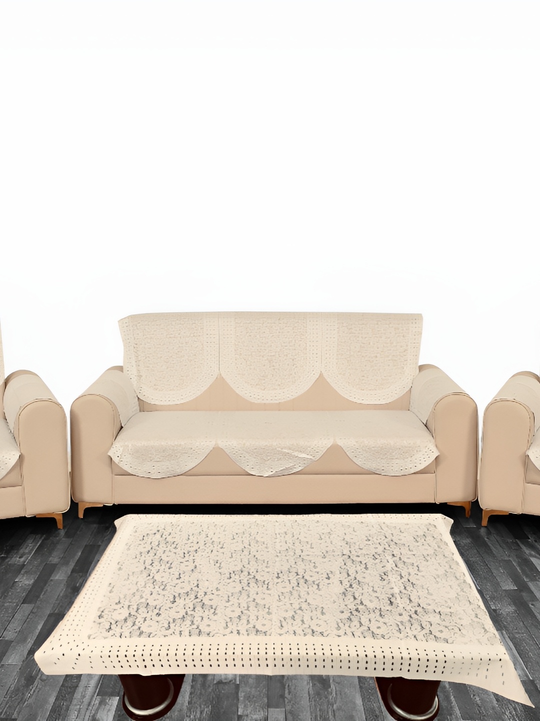 

BIGGER FISH Beige Embroidered 5 Seater Sofa Cover