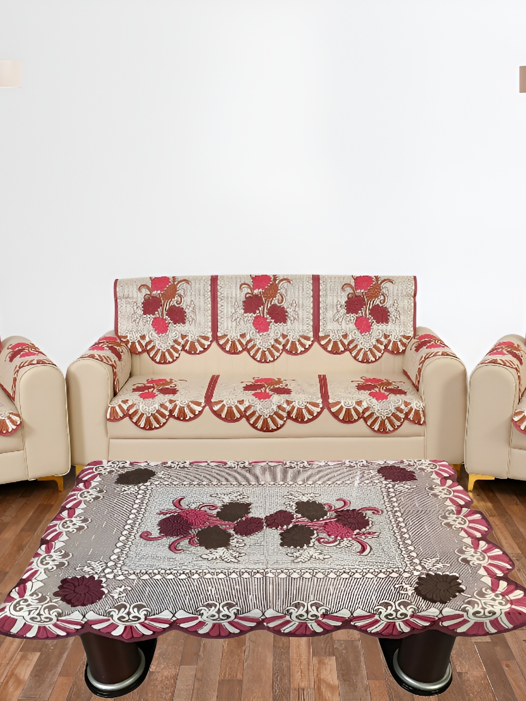 BIGGER FISH Maroon 10 Pieces 5 Seater Sofa Cover
