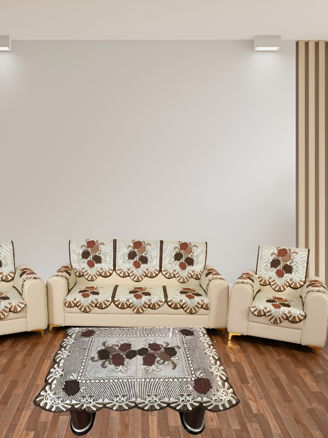 

BIGGER FISH Brown Floral 10 Pieces 5 Seater Sofa Cover