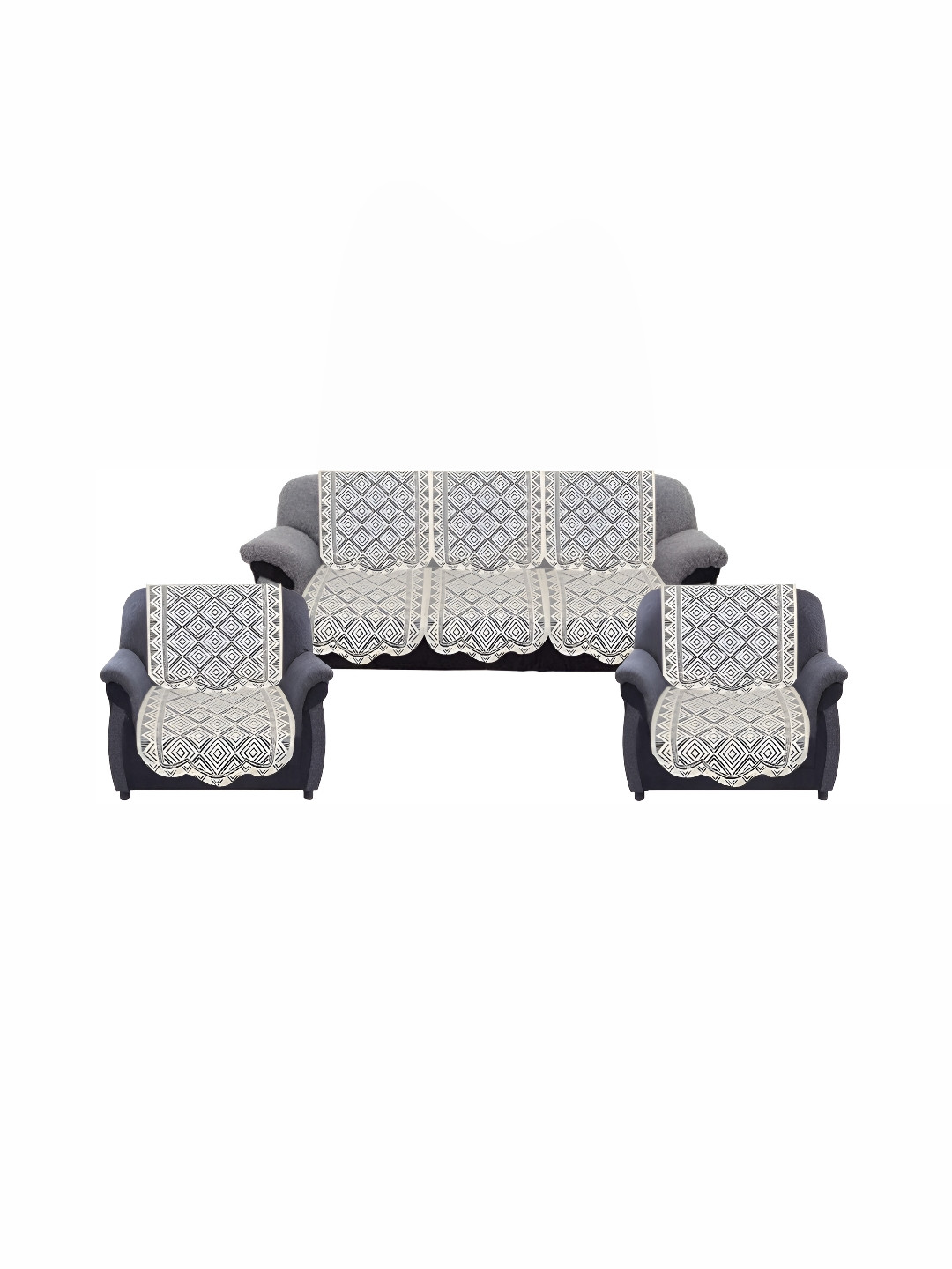 

BIGGER FISH White Embroidered 5 Seater Cotton Sofa Cover